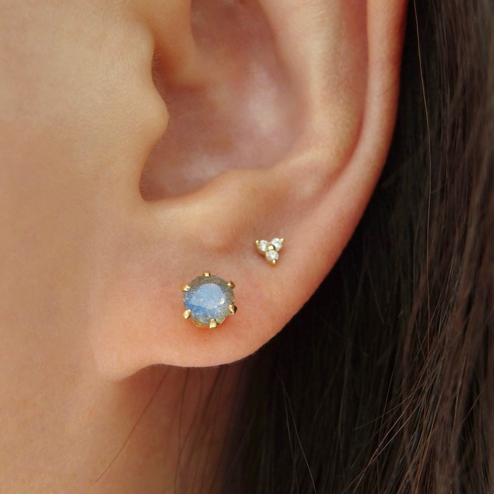 5mm labradorite stud earrings 14k GF - Picture 8 of 11